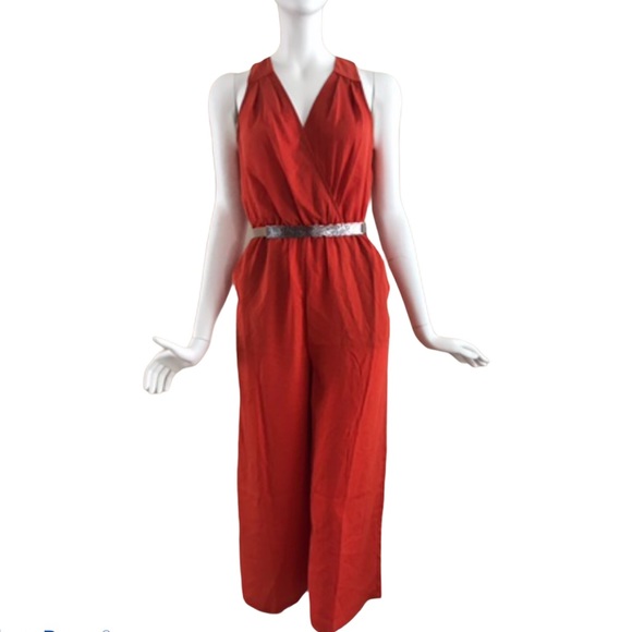 BCBGMaxAzria Surplice Woven Jumpsuit, Red Size XS - Picture 4 of 7